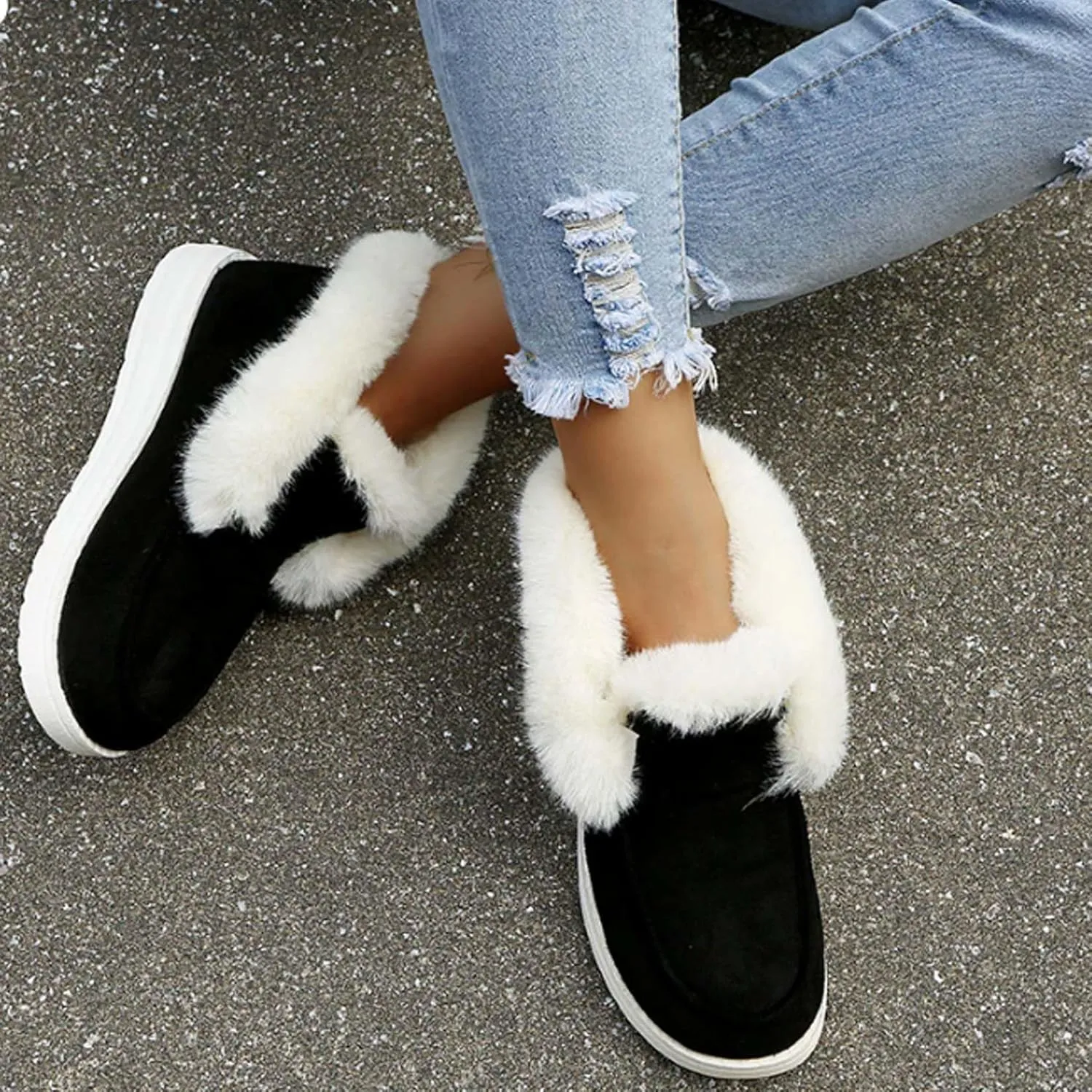 Pubyfun Senior Comfy Winter Ankle Boots Women, Ladies Warm and Comfortable Casual Snow Boots, Furry Suede Snow Boots ﻿