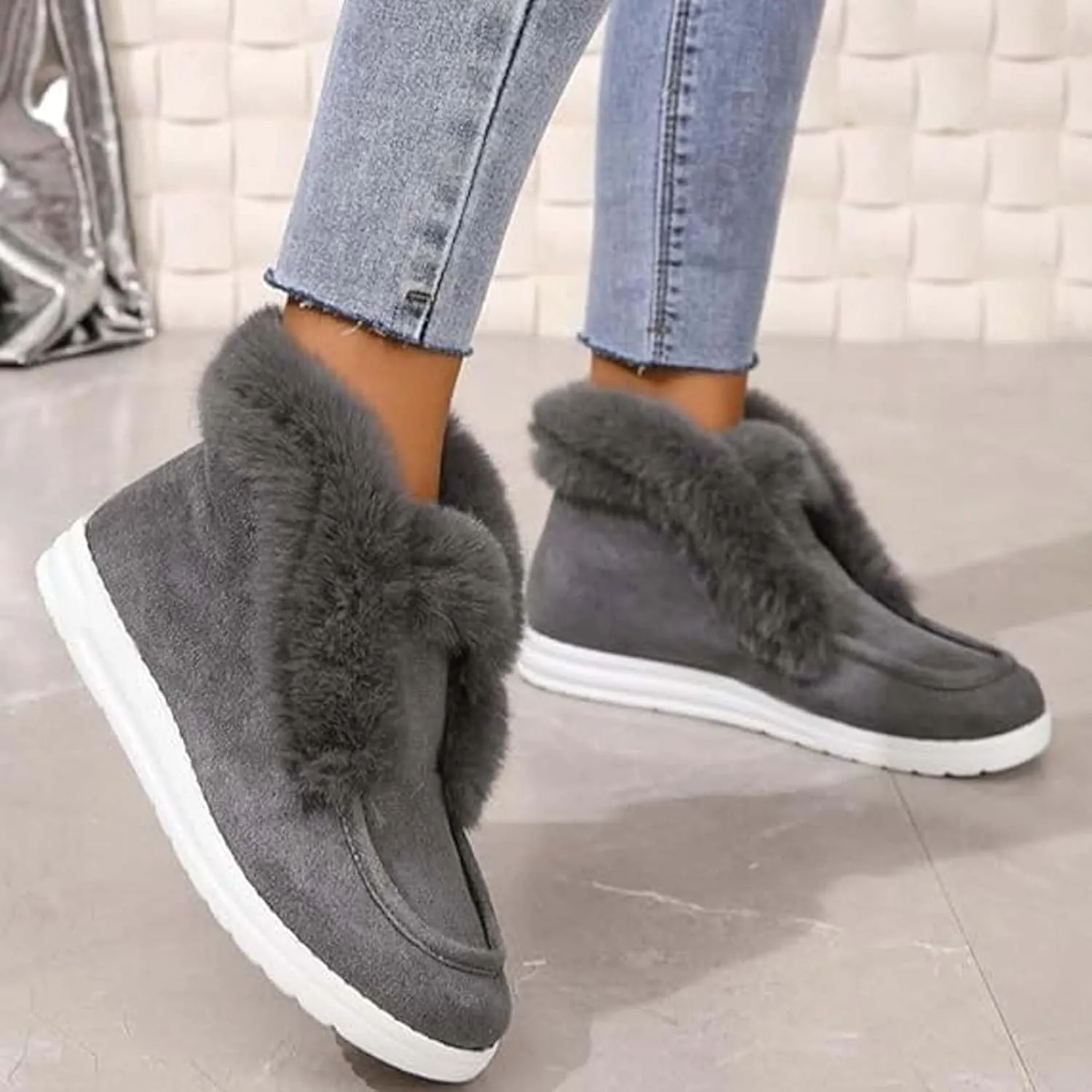 Pubyfun Senior Comfy Winter Ankle Boots Women, Ladies Warm and Comfortable Casual Snow Boots, Furry Suede Snow Boots ﻿