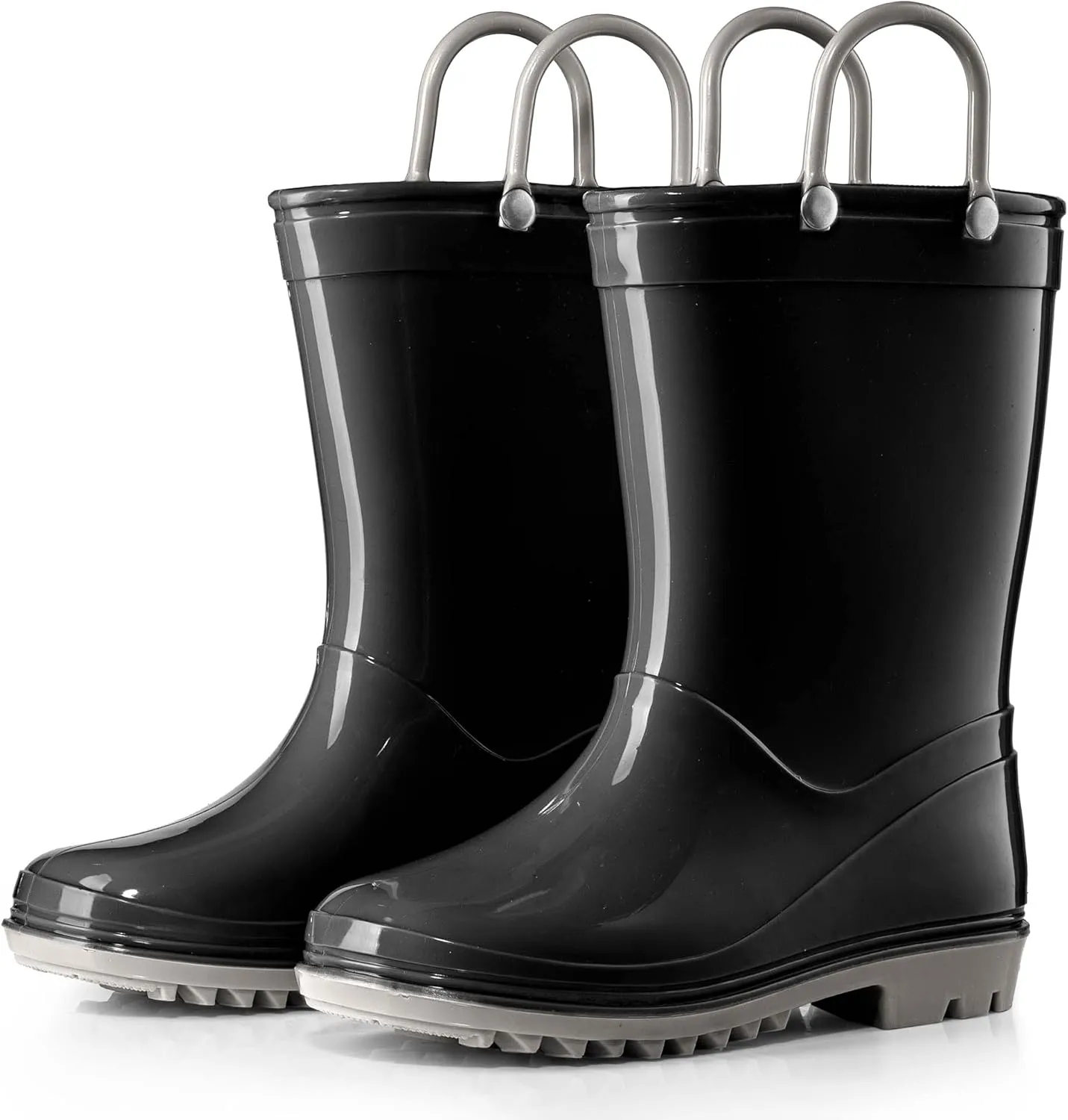 Puddle Play PVC Waterproof Rainboots - Black and Grey - Easy-on Size 6 Toddler
