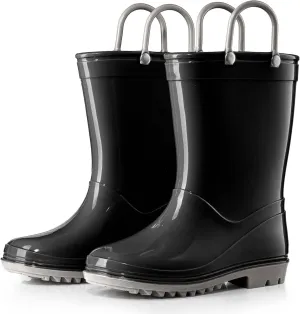 Puddle Play PVC Waterproof Rainboots - Black and Grey - Easy-on Size 6 Toddler