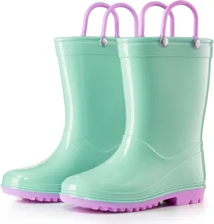 Puddle Play PVC Waterproof Rainboots - Green and Purple - Easy-on Size 8 Toddler