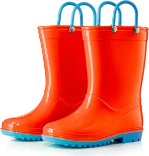 Puddle Play PVC Waterproof Rainboots - Orange and Light Blue - Easy-on Size 7 Toddler