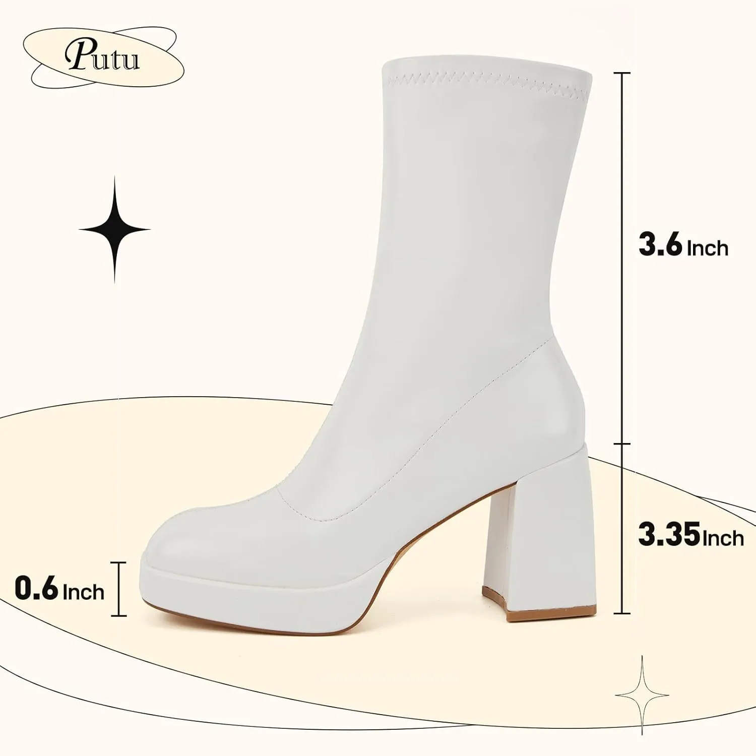 Putu Platform Boots for Women,GoGo Boots,Square Toe Sock Boots Chunky Heel Ankle Boots Pull on Booties