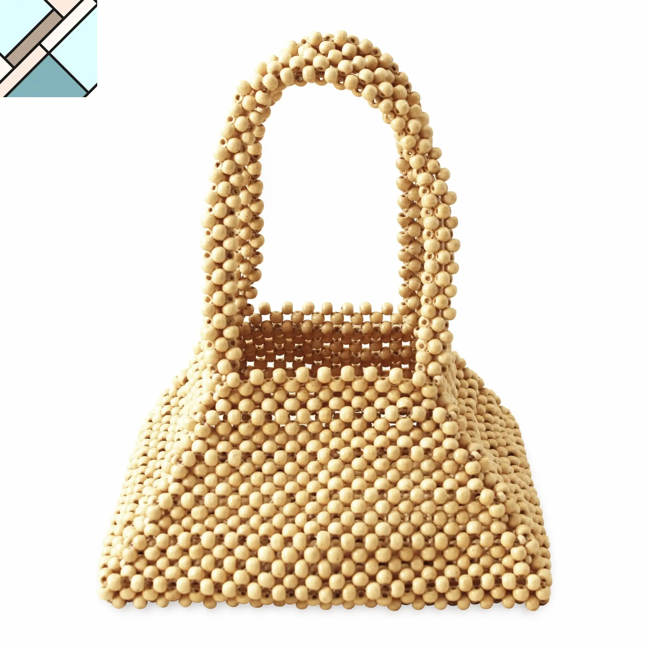 Pyramid Beaded Tote Bag in Nude Beige by BrunnaCo