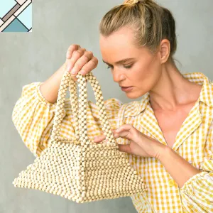 Pyramid Beaded Tote Bag in Nude Beige by BrunnaCo