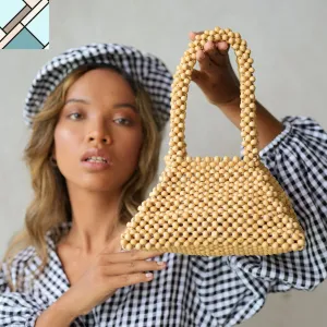 Pyramid Beaded Tote Bag in Toasted Beige by BrunnaCo