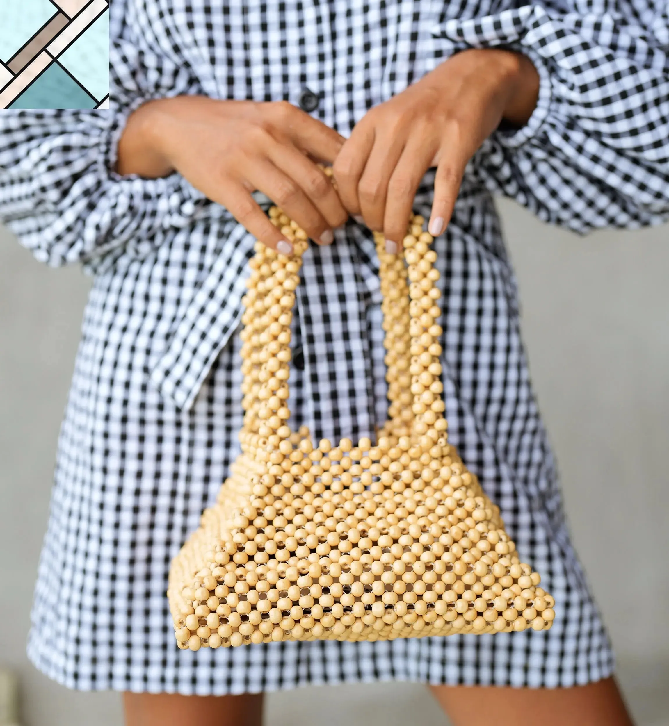 Pyramid Beaded Tote Bag in Toasted Beige by BrunnaCo