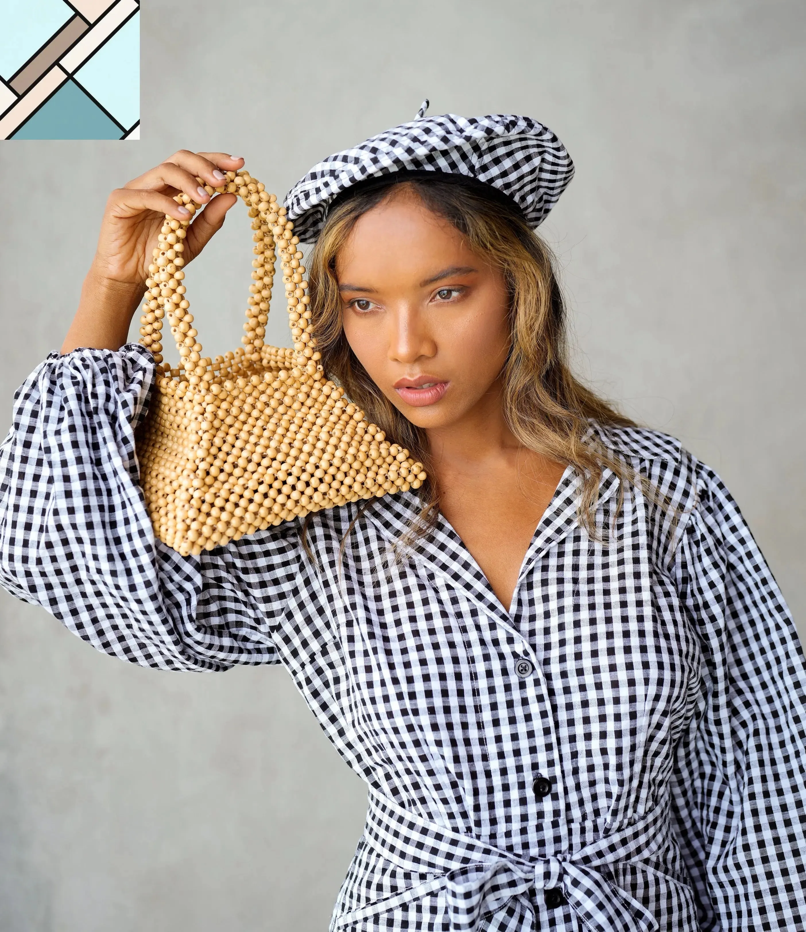 Pyramid Beaded Tote Bag in Toasted Beige by BrunnaCo