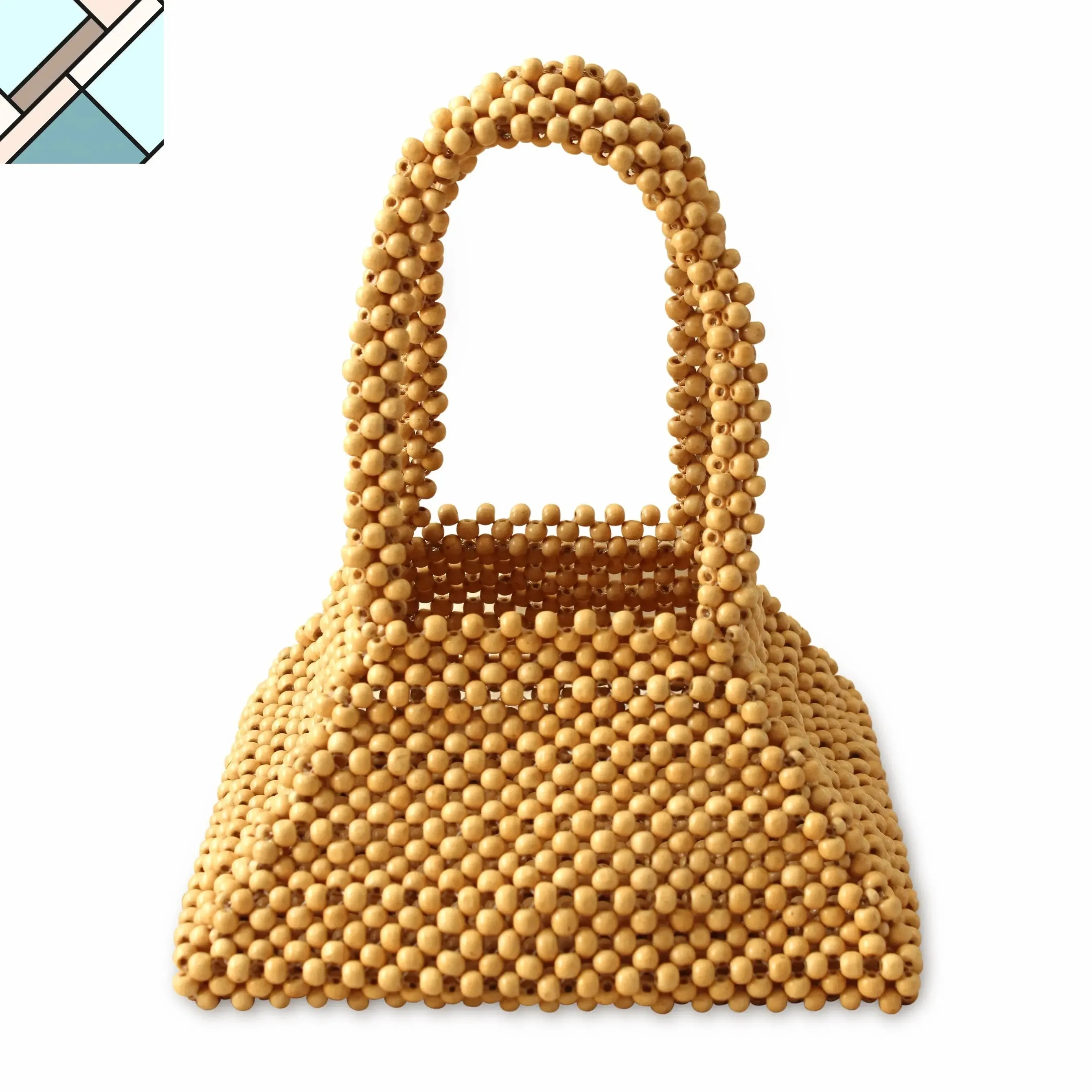 Pyramid Beaded Tote Bag in Toasted Beige by BrunnaCo