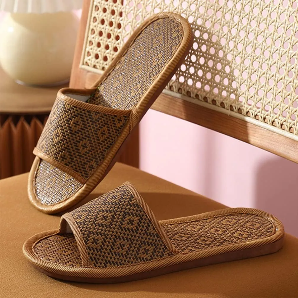 Rattan Straw Woven Slippers Summer Household Sandals Indoor Non- slip Breathable Linen Slippers