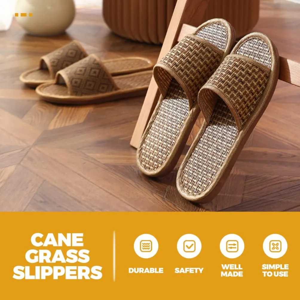 Rattan Straw Woven Slippers Summer Household Sandals Indoor Non- slip Breathable Linen Slippers