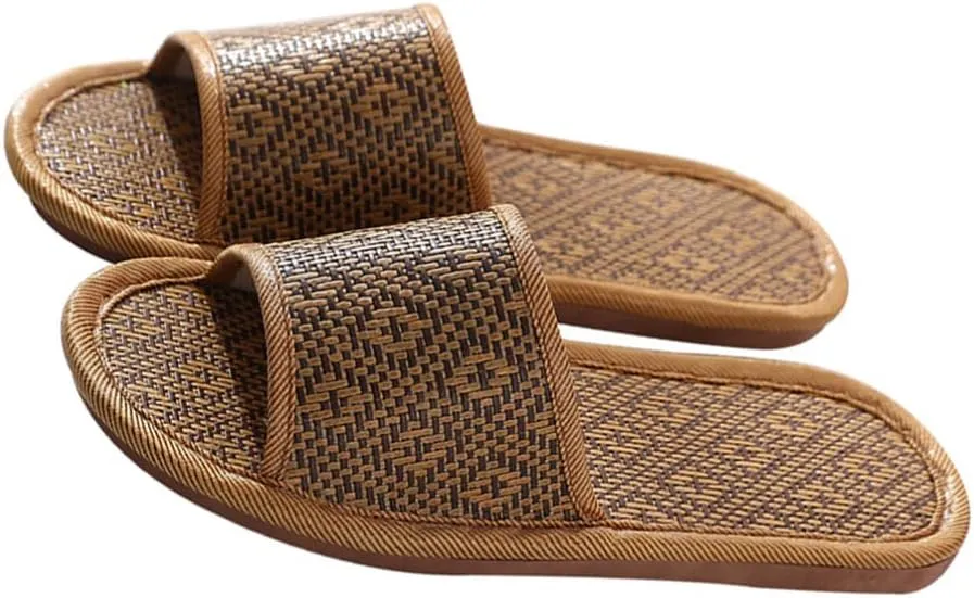Rattan Straw Woven Slippers Summer Household Sandals Indoor Non- slip Breathable Linen Slippers