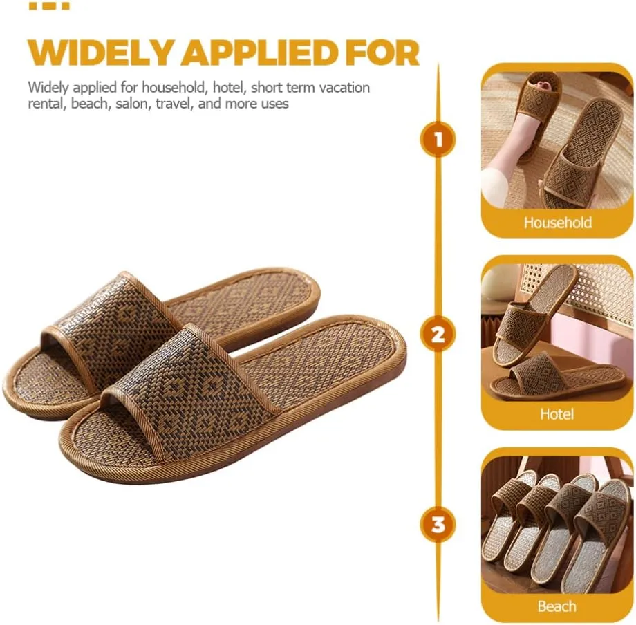 Rattan Straw Woven Slippers Summer Household Sandals Indoor Non- slip Breathable Linen Slippers