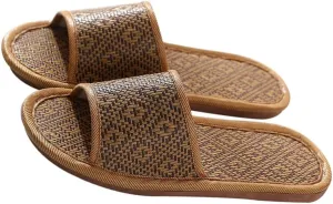 Rattan Straw Woven Slippers Summer Household Sandals Indoor Non- slip Breathable Linen Slippers