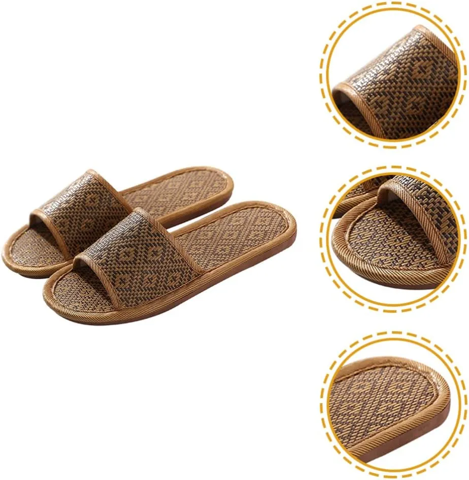 Rattan Straw Woven Slippers Summer Household Sandals Indoor Non- slip Breathable Linen Slippers