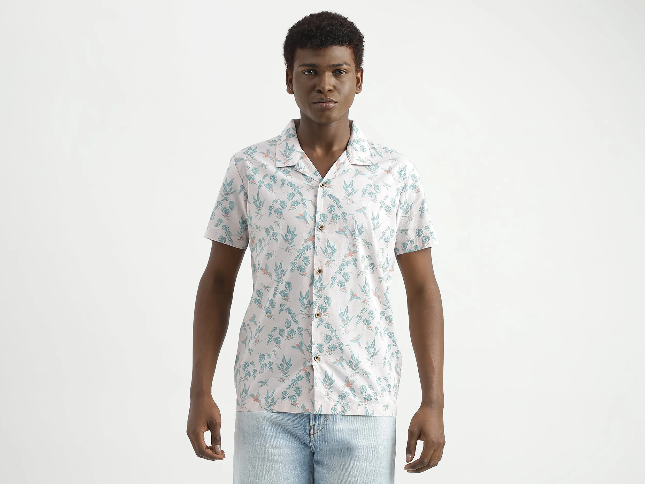 Regular-Fit Resort Collar Botanical Printed Shirt