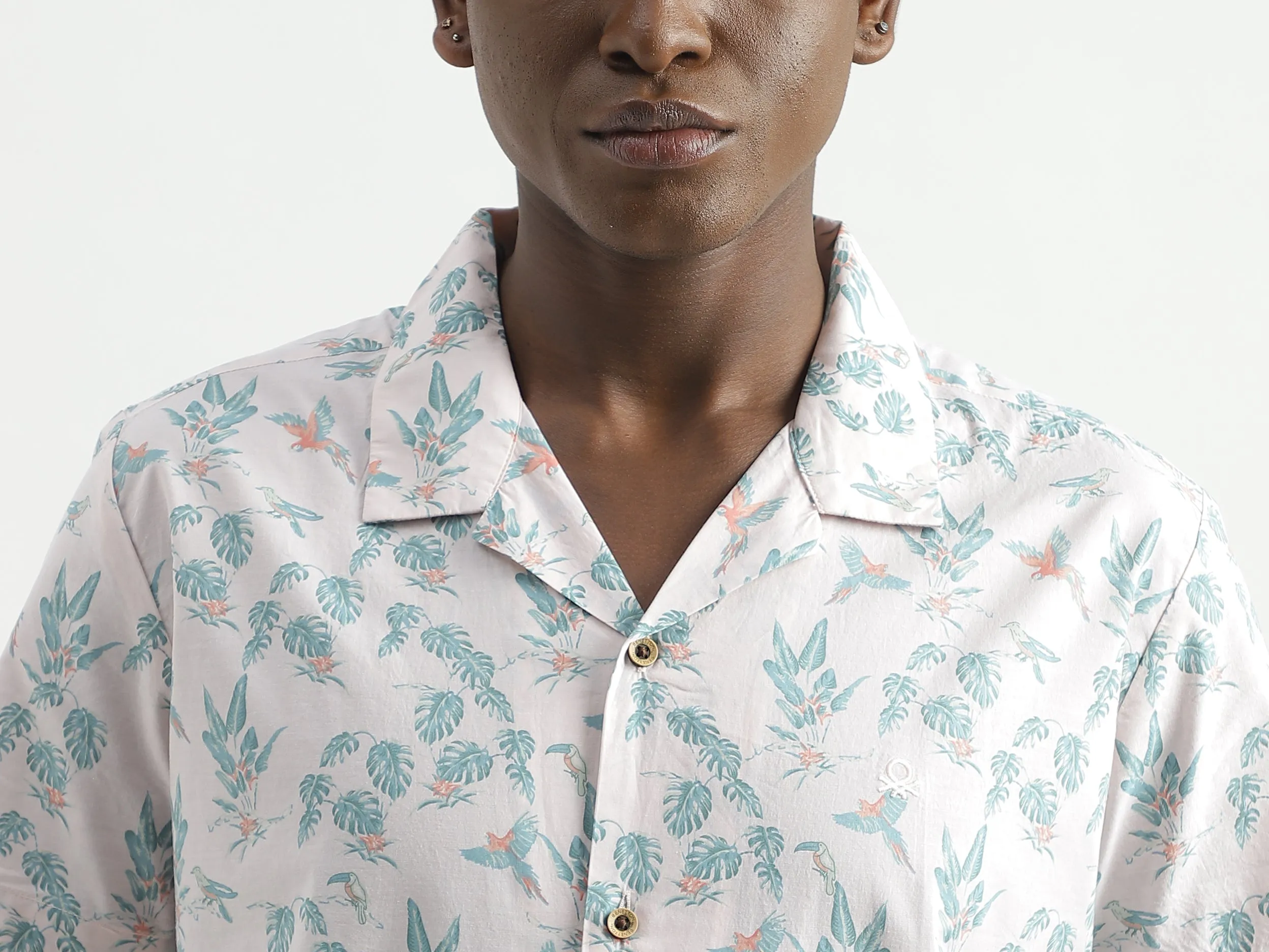 Regular-Fit Resort Collar Botanical Printed Shirt