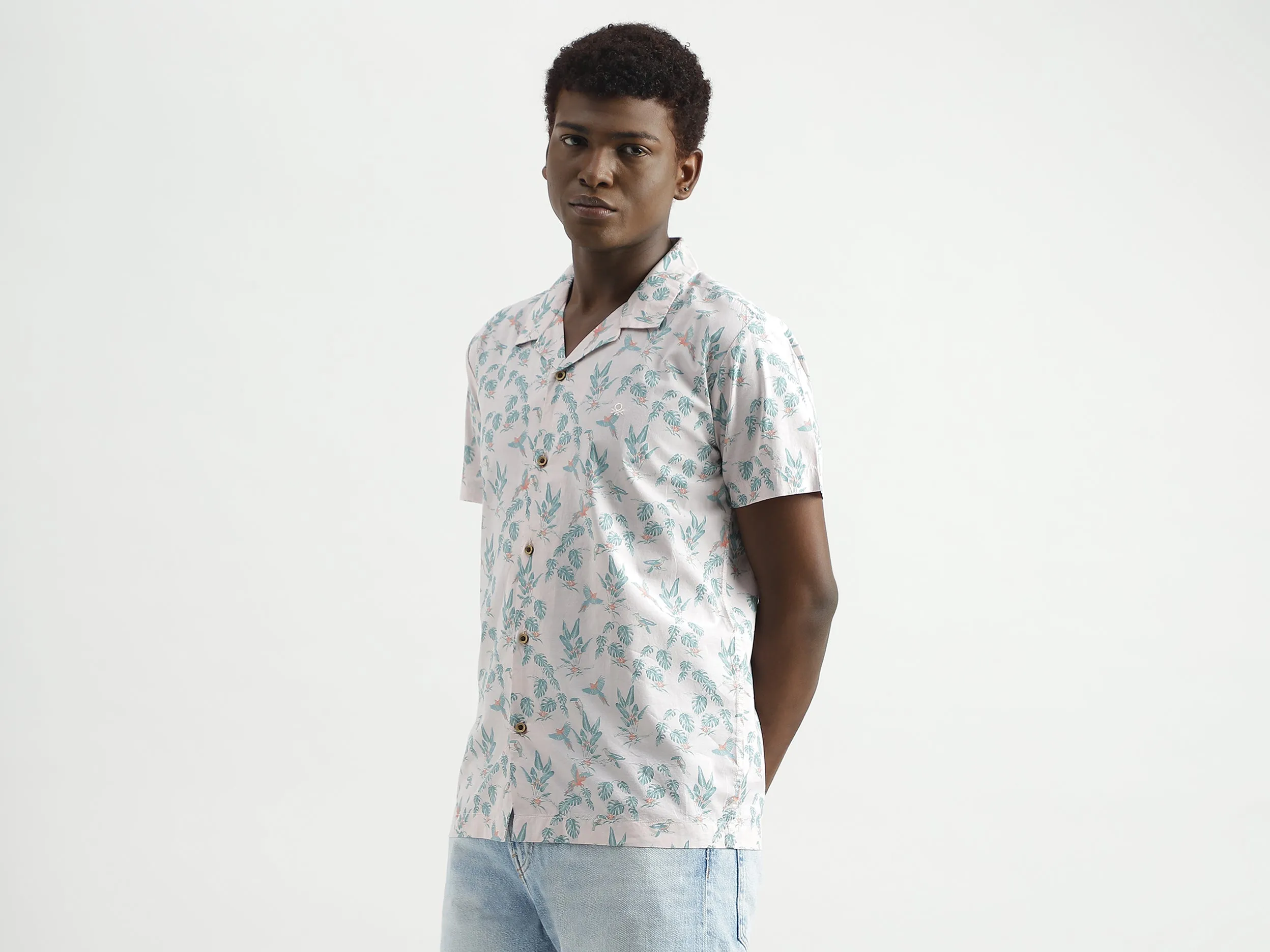 Regular-Fit Resort Collar Botanical Printed Shirt