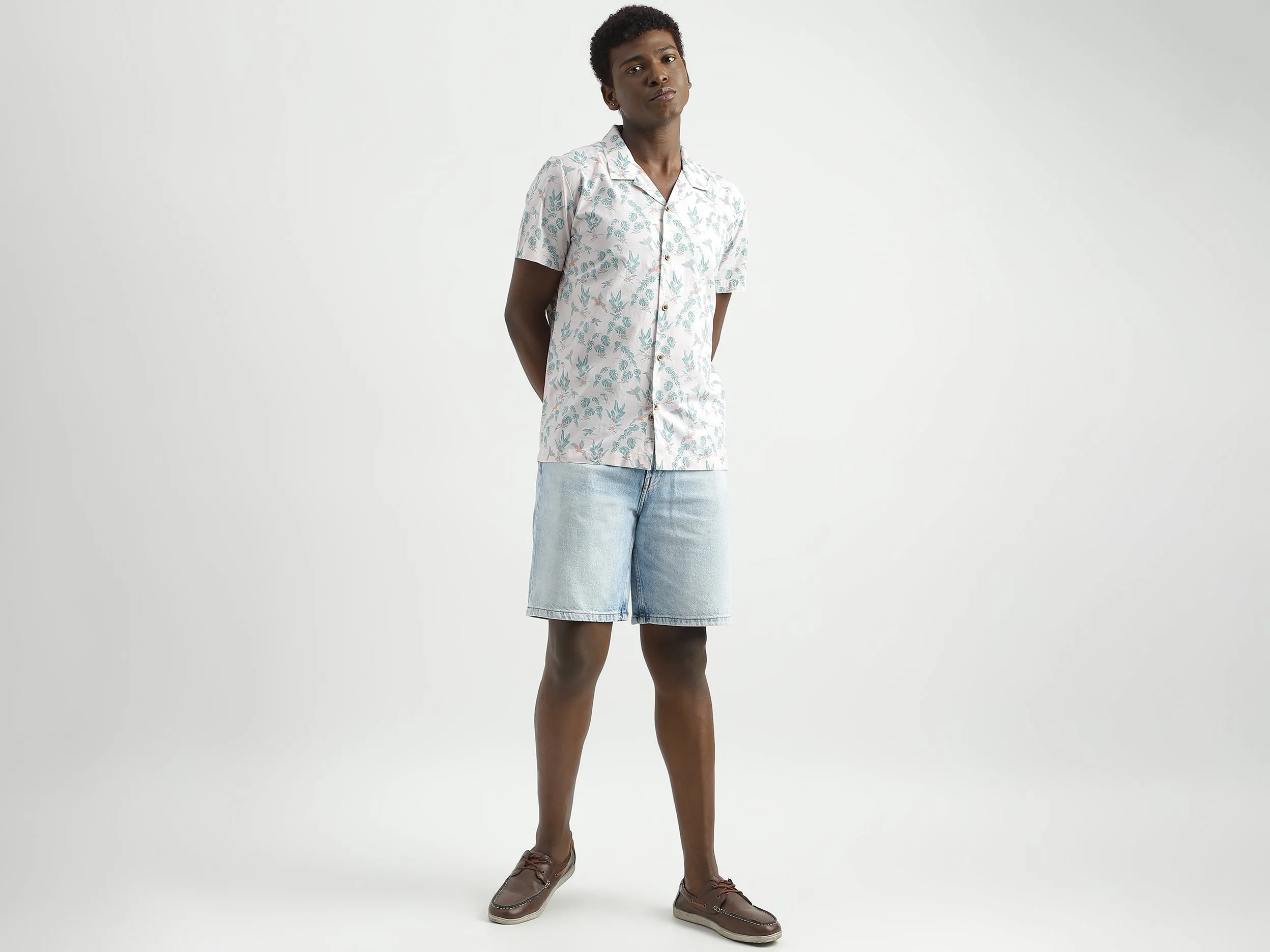 Regular-Fit Resort Collar Botanical Printed Shirt