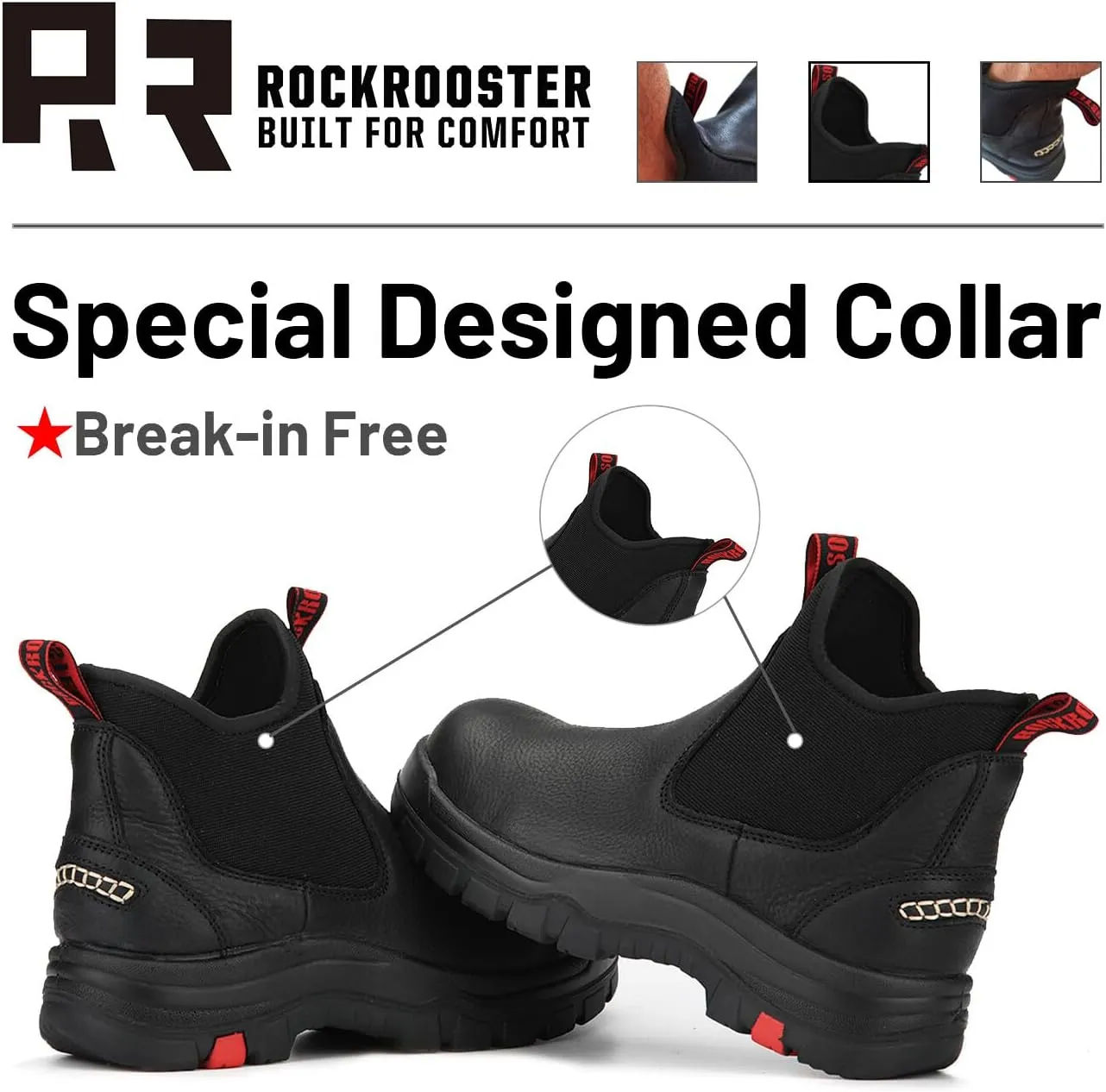 ROCKROOSTER Bakken Men's Black 6 inch Chelsea Boots, EH Rated Waterproof Slip-on Work Boots AK303-Soft Toe, AK323-Steel Toe