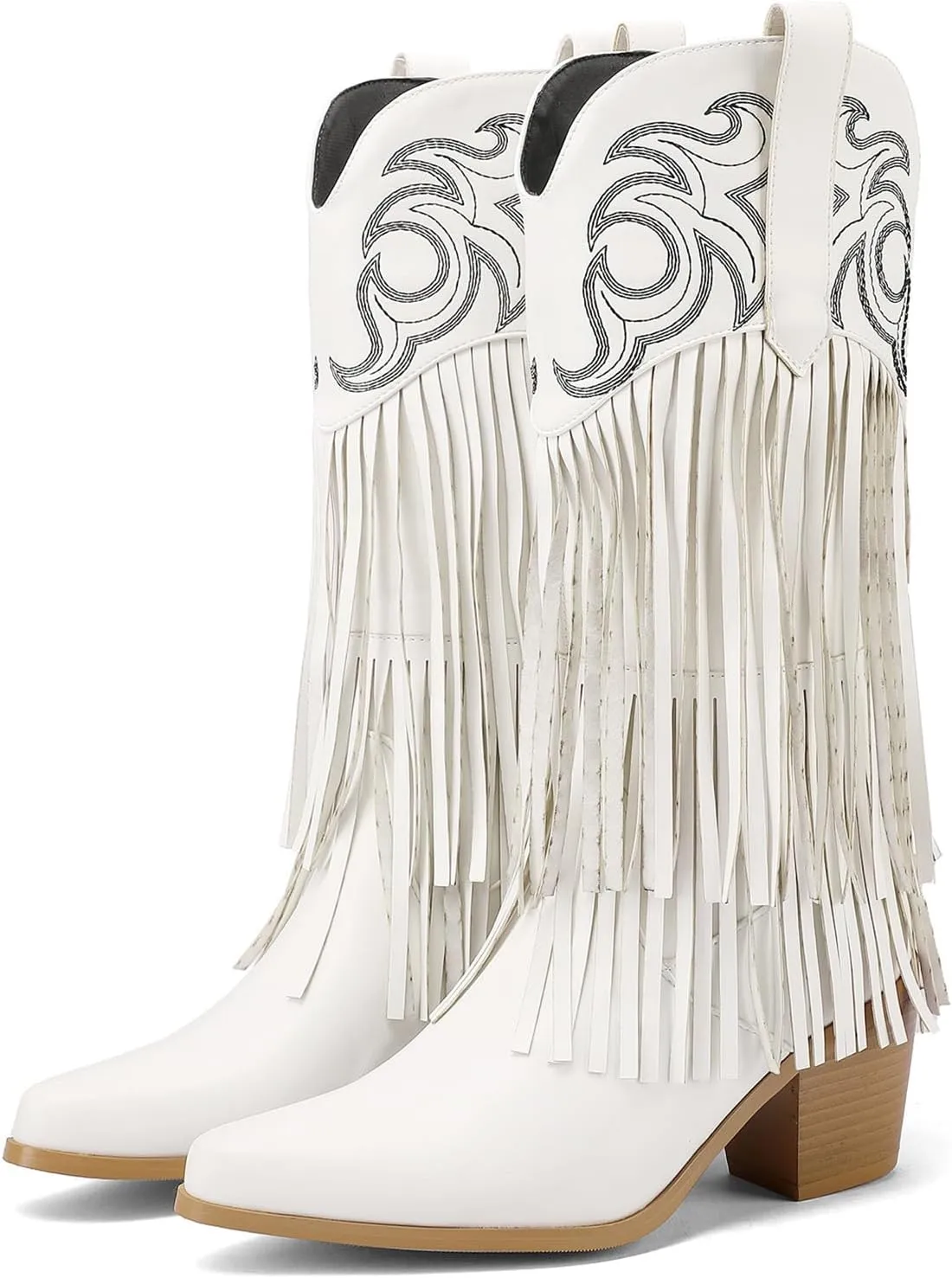 Roimaash Fashion Cowgirl Boots Ankle High Fringe Cowboy Boots Embroidery Pull On
