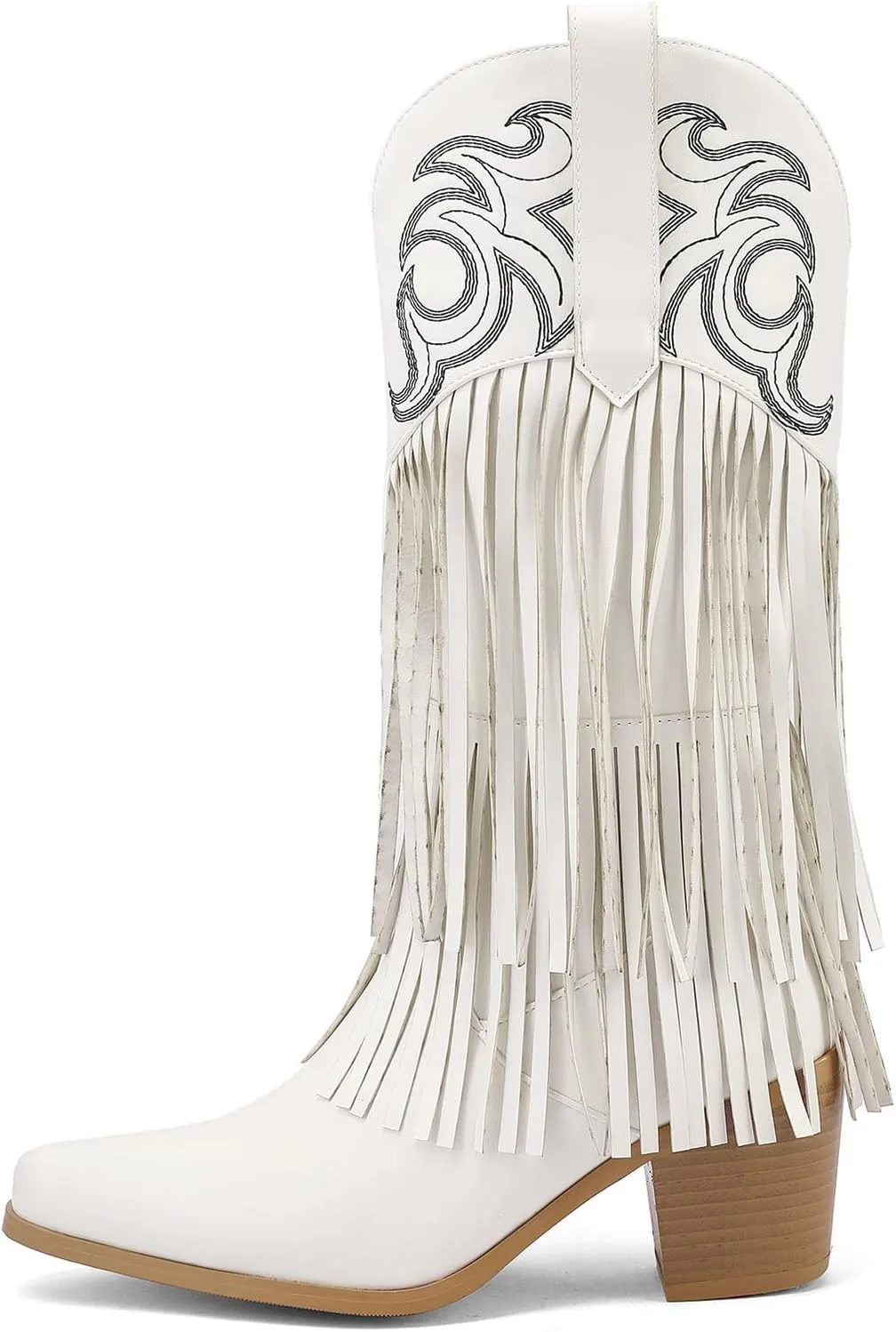 Roimaash Fashion Cowgirl Boots Ankle High Fringe Cowboy Boots Embroidery Pull On