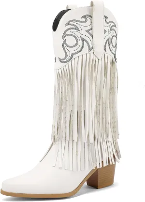 Roimaash Fashion Cowgirl Boots Ankle High Fringe Cowboy Boots Embroidery Pull On