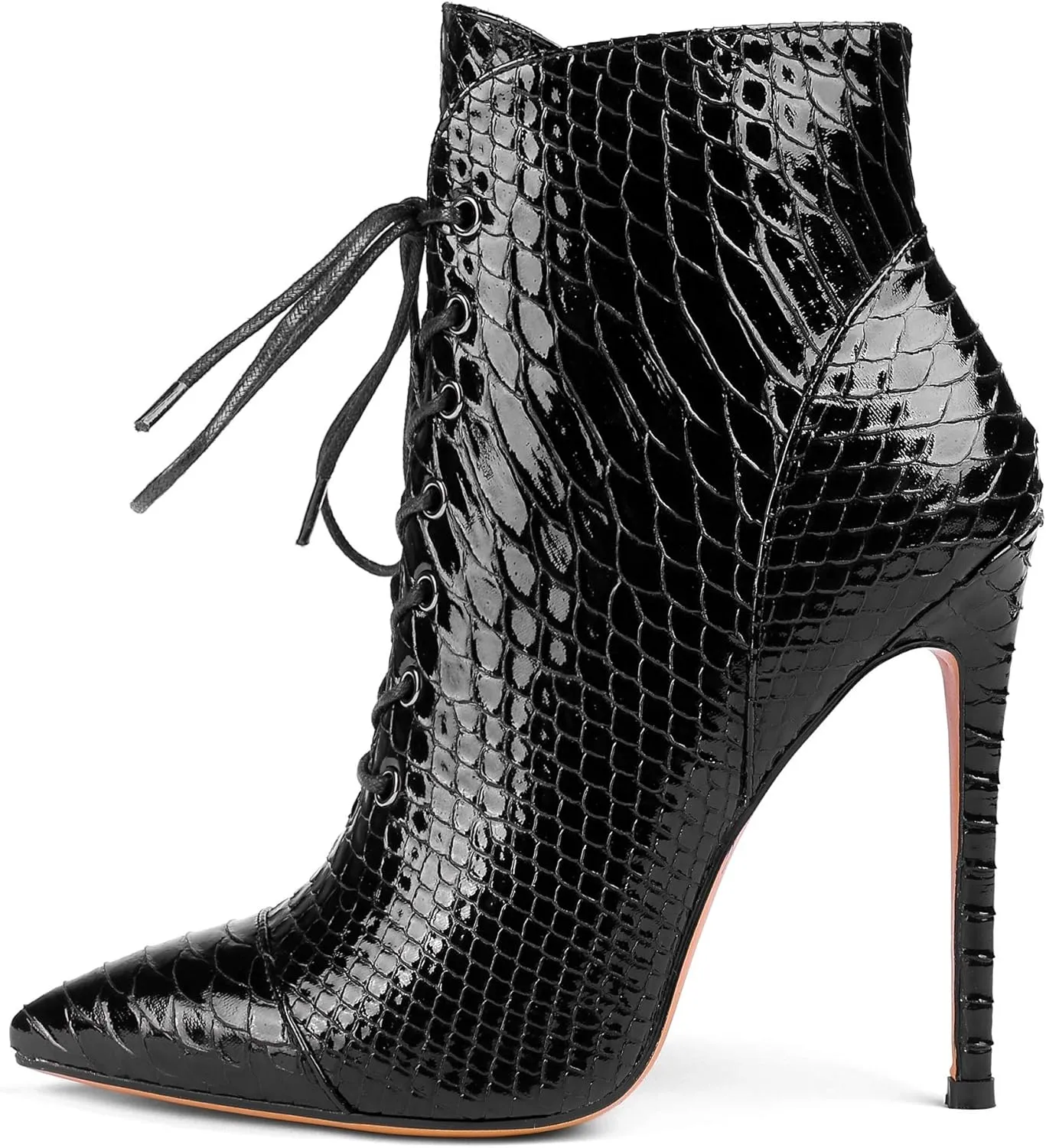 SAMMITOP Women's Pointed Toe Lace Up Ankle Boots,Animal Print Short Booties