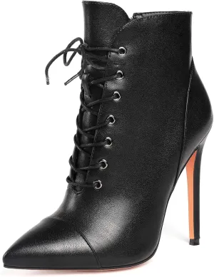 SAMMITOP Women's Pointed Toe Lace Up Ankle Boots,Animal Print Short Booties