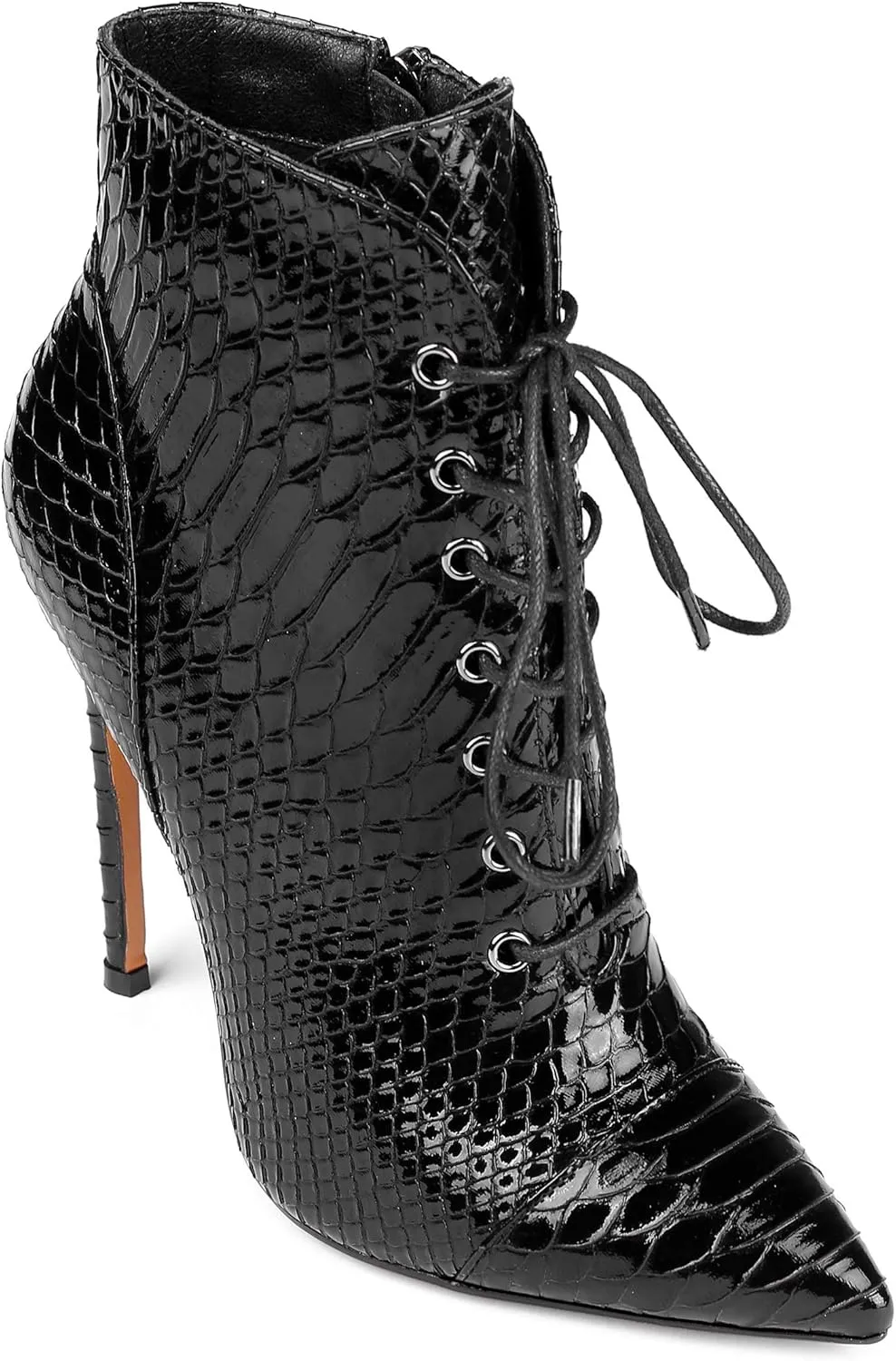 SAMMITOP Women's Pointed Toe Lace Up Ankle Boots,Animal Print Short Booties