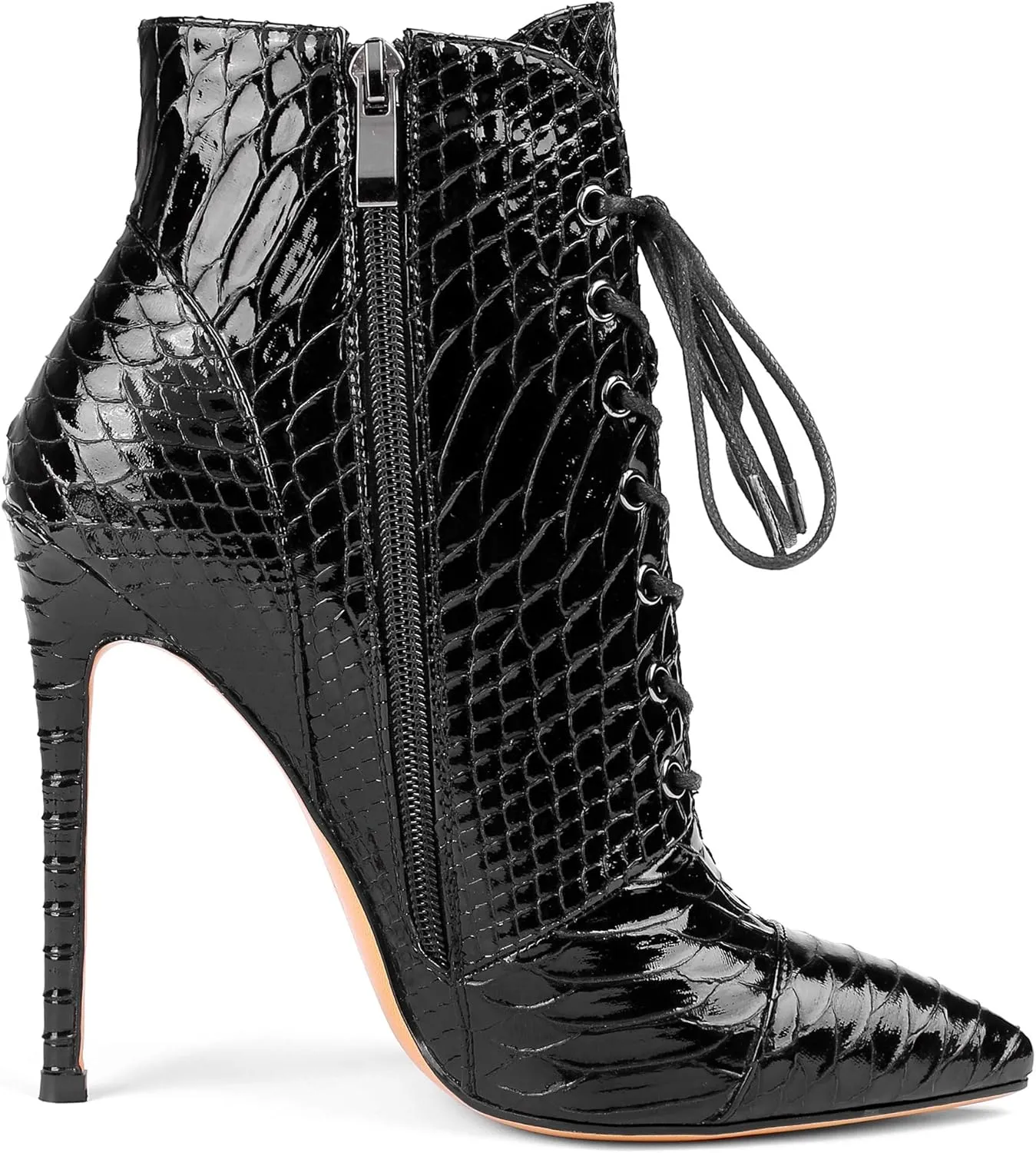 SAMMITOP Women's Pointed Toe Lace Up Ankle Boots,Animal Print Short Booties