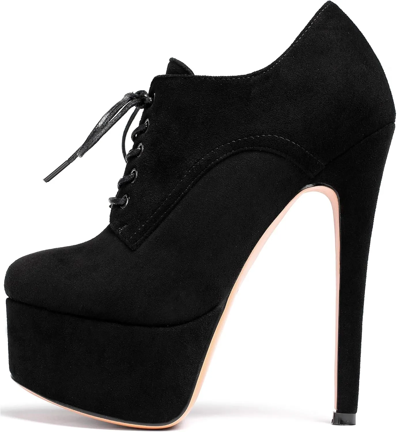 SAMMITOP Women's Round Toe Lace Up Ankle Boots Platform High Heel Pumps Party Dress Shoes