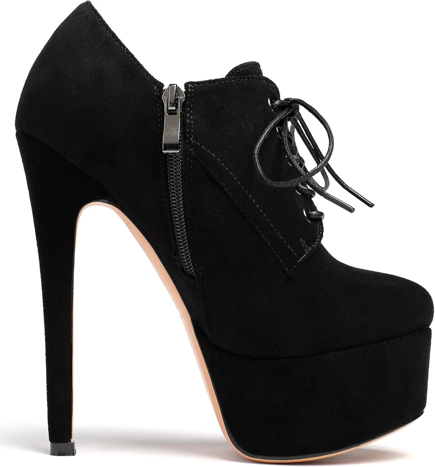 SAMMITOP Women's Round Toe Lace Up Ankle Boots Platform High Heel Pumps Party Dress Shoes