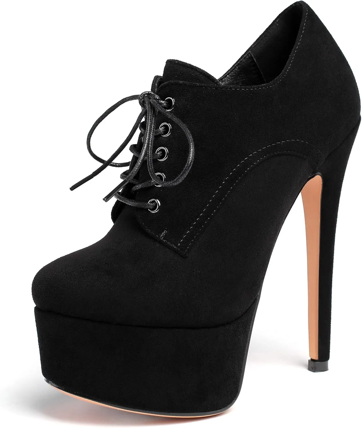 SAMMITOP Women's Round Toe Lace Up Ankle Boots Platform High Heel Pumps Party Dress Shoes