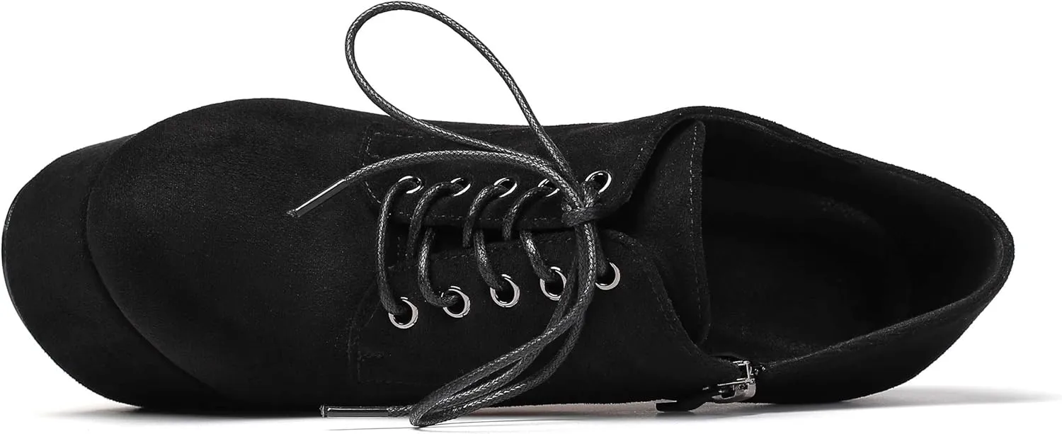 SAMMITOP Women's Round Toe Lace Up Ankle Boots Platform High Heel Pumps Party Dress Shoes