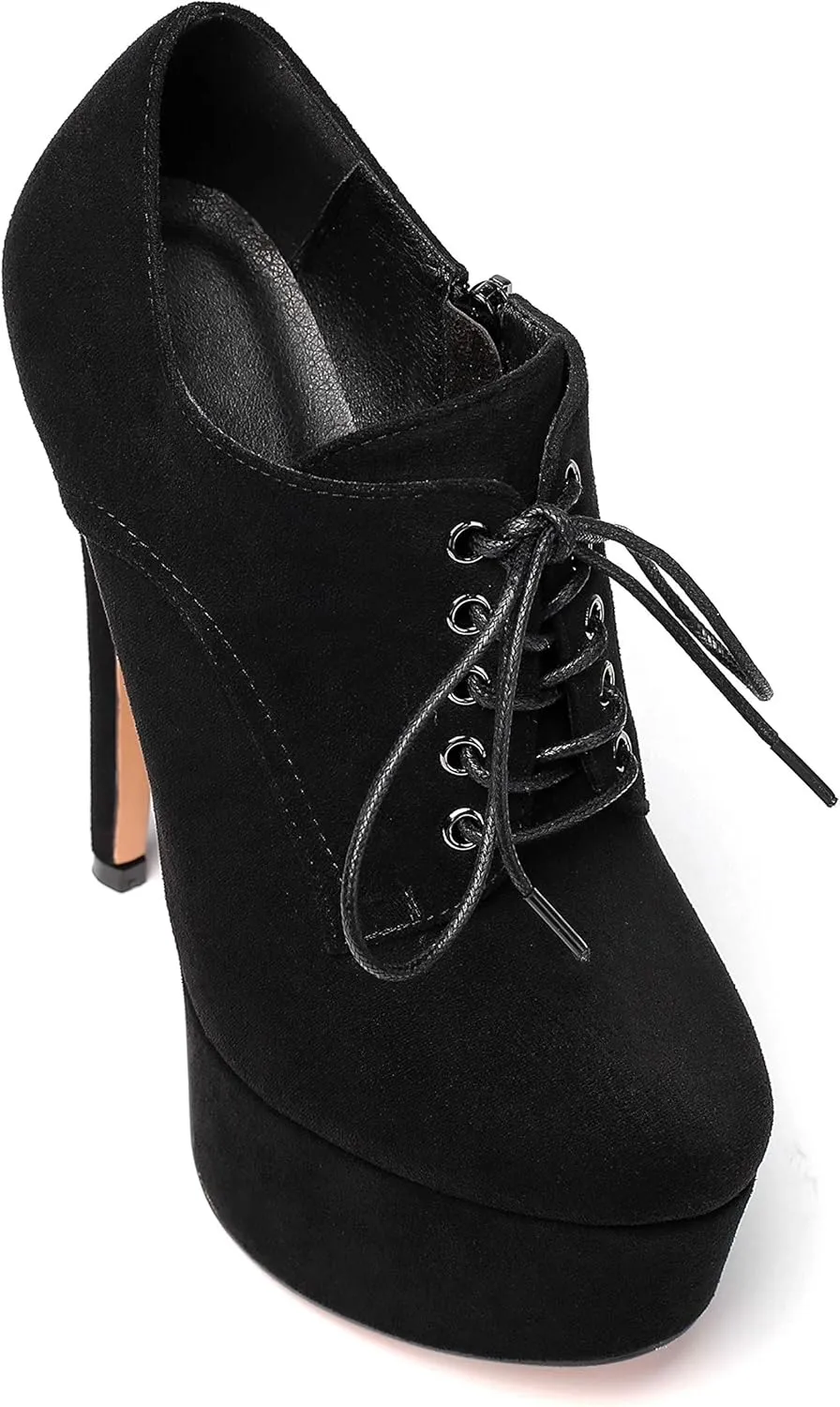 SAMMITOP Women's Round Toe Lace Up Ankle Boots Platform High Heel Pumps Party Dress Shoes