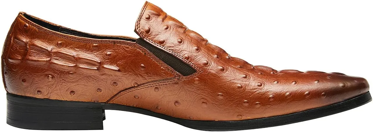 Santimon Casual Slip On Pointed-Toe Genuine Leather Alligator Patent Buttons Dress Loafers for Men Fashion Shoes Business Wedding Party Formal