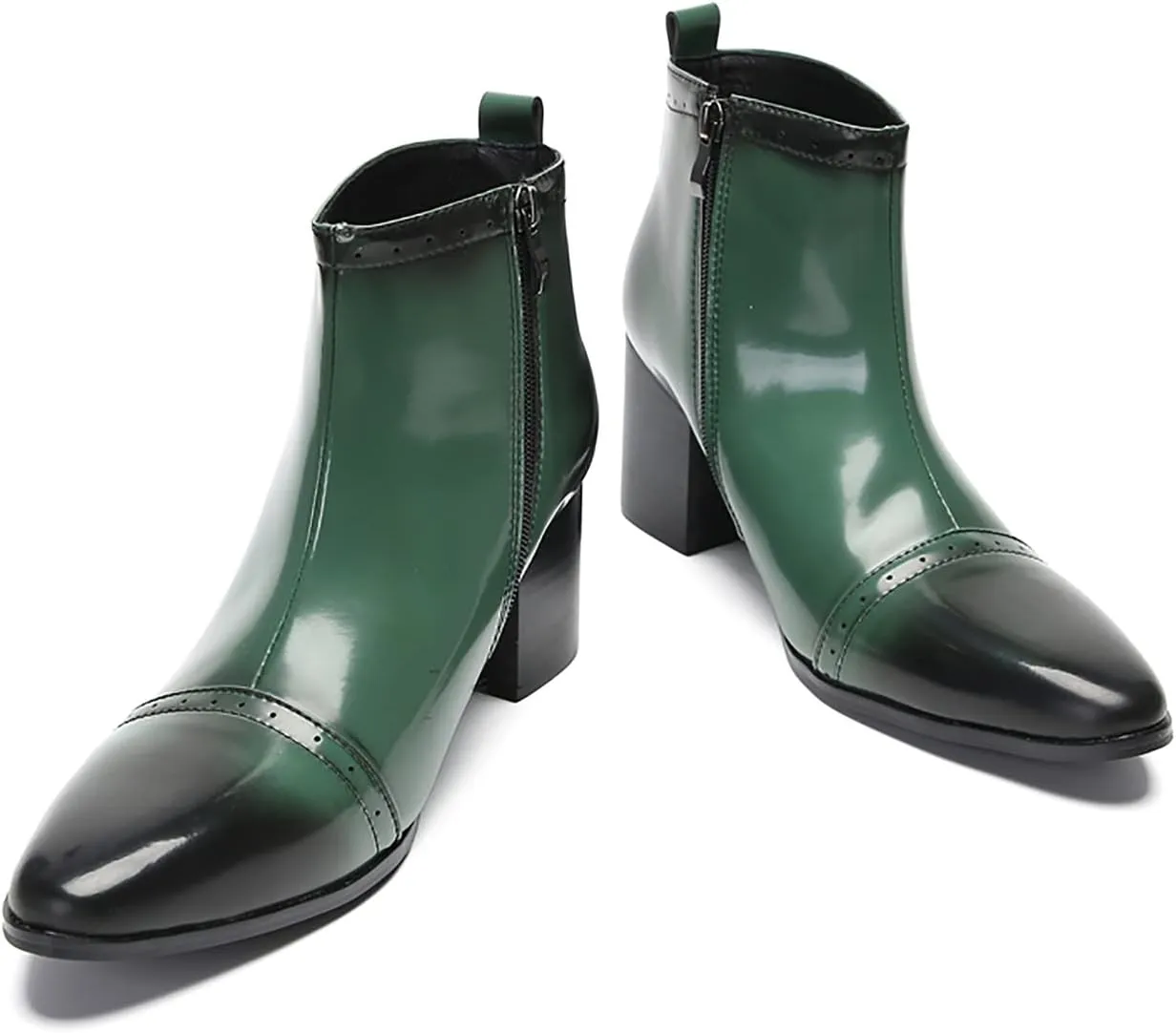 Santimon Mens Chelsea Boots Casual Dress Party Patent Leather Cowboy Boots Zipper On Side Mid Calf Heel Western Boots Fashion Prom Wedding Tuxedo Disoc Ballroom Motorcycle Boots for Men