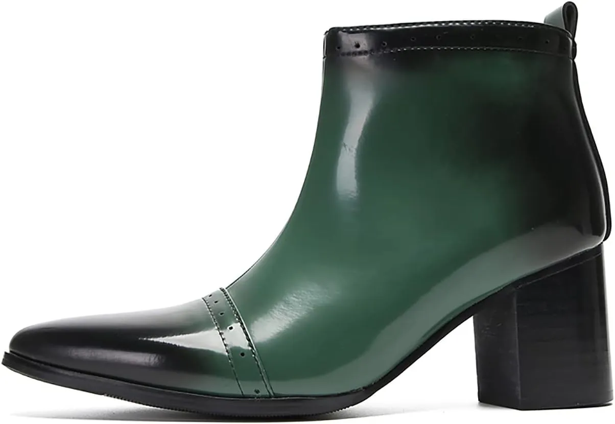 Santimon Mens Chelsea Boots Casual Dress Party Patent Leather Cowboy Boots Zipper On Side Mid Calf Heel Western Boots Fashion Prom Wedding Tuxedo Disoc Ballroom Motorcycle Boots for Men