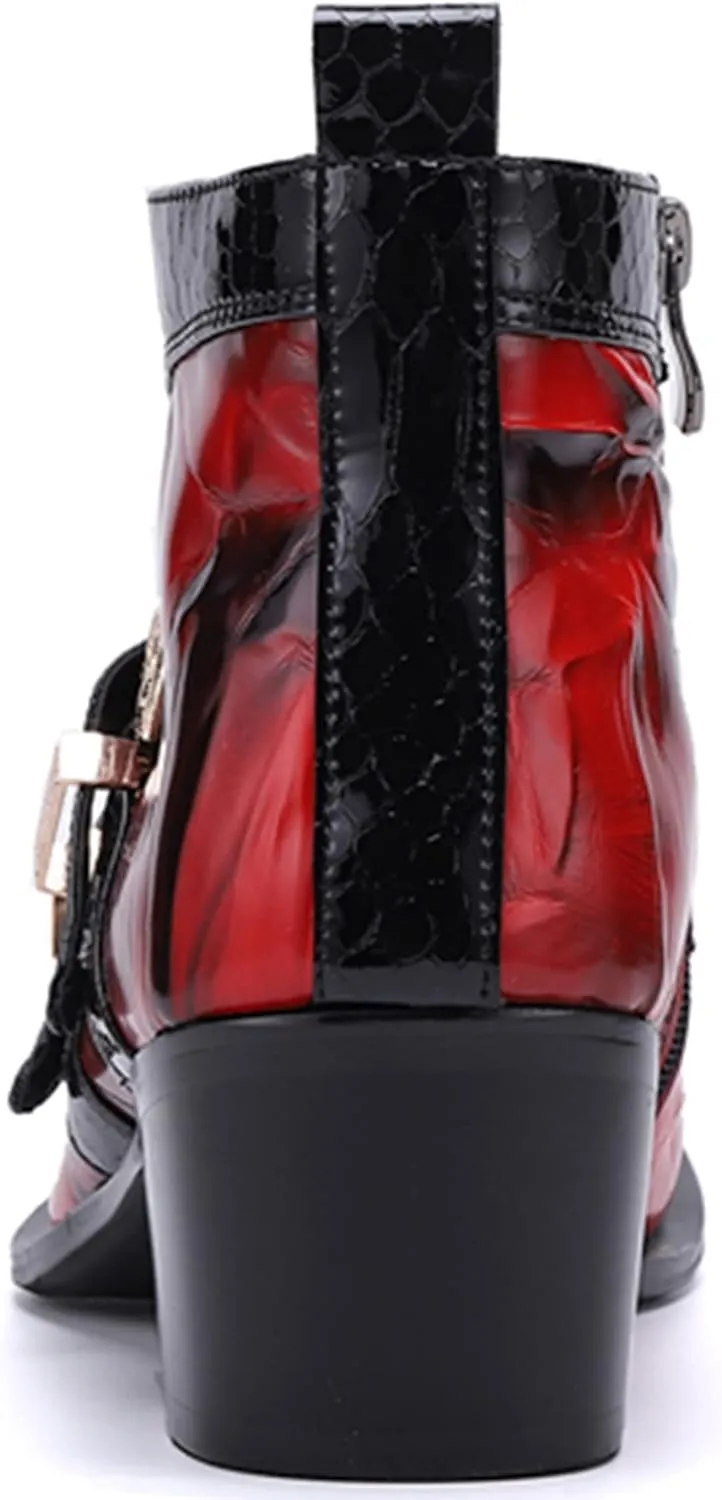 Santimon Mens Chelsea Boots Dress Casual Party Western Boots Metal Tip Toe Genuine Leather Zipper Buckle Two Tone Ankle Boots Fashion Cowboy Disco Singer Ballroom Wedding Tuxedo Chukka Boots