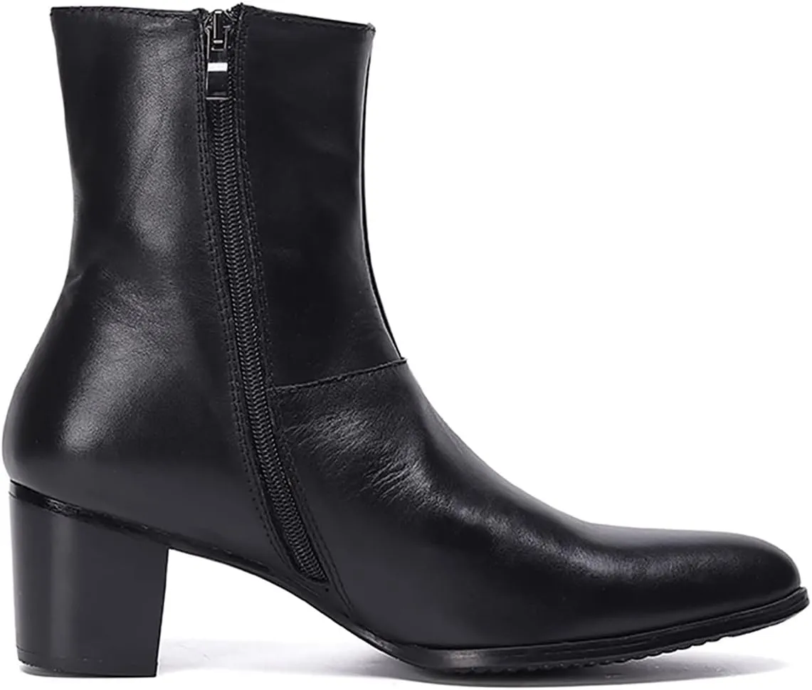 Santimon Mens Dress Boots Party Casual Genuine Leather Chelsea Boots Fashion Western Cowboy Boots Prom Wedding Ballroom Motorcycle Zipper On Side Mid Calf Boots for Men