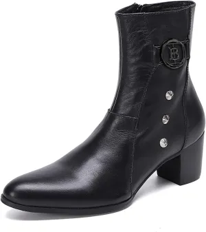 Santimon Mens Dress Boots Party Casual Genuine Leather Chelsea Boots Fashion Western Cowboy Boots Prom Wedding Ballroom Motorcycle Zipper On Side Mid Calf Boots for Men