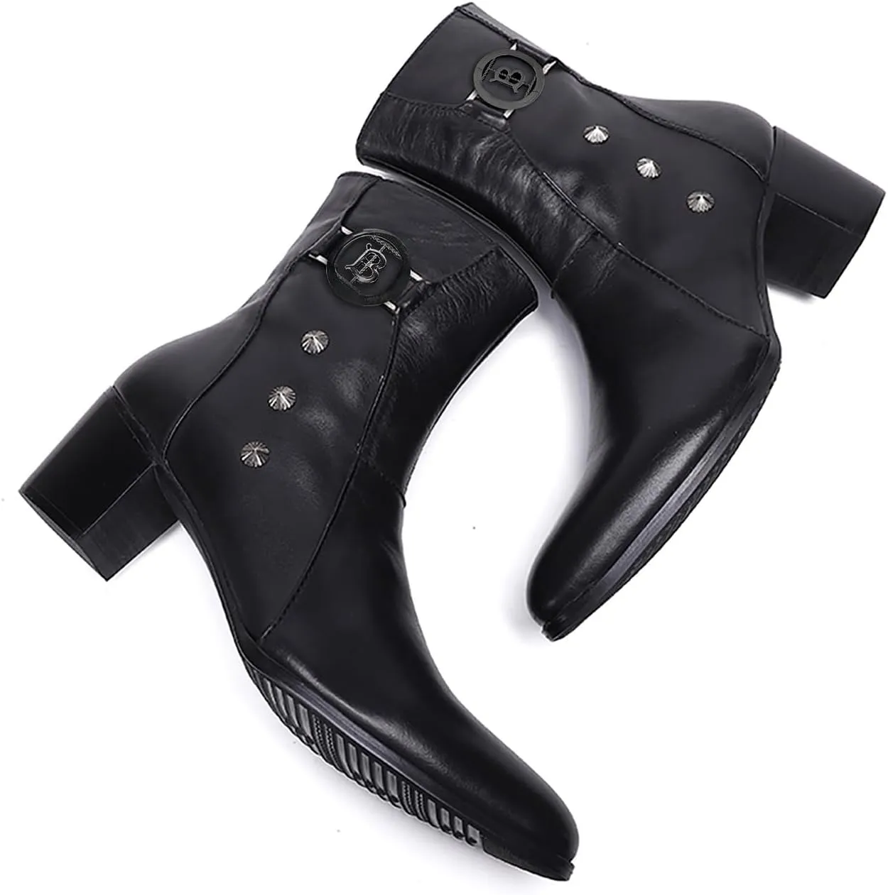 Santimon Mens Dress Boots Party Casual Genuine Leather Chelsea Boots Fashion Western Cowboy Boots Prom Wedding Ballroom Motorcycle Zipper On Side Mid Calf Boots for Men