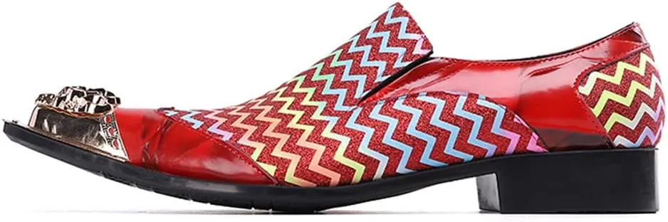 Santimon Mens Dress Loafers Zigzag Genuine Leather Metallic Lion Pointed Toe Fashion Colorful Comfortable Party Wedding Formal Driving Shoes