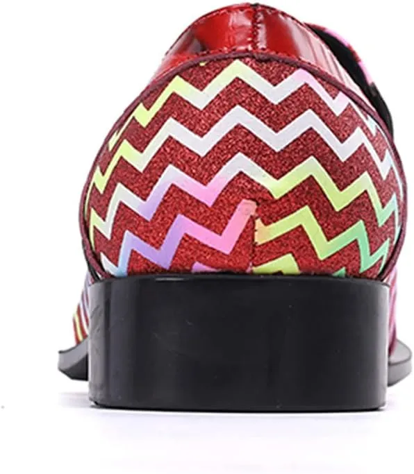 Santimon Mens Dress Loafers Zigzag Genuine Leather Metallic Lion Pointed Toe Fashion Colorful Comfortable Party Wedding Formal Driving Shoes