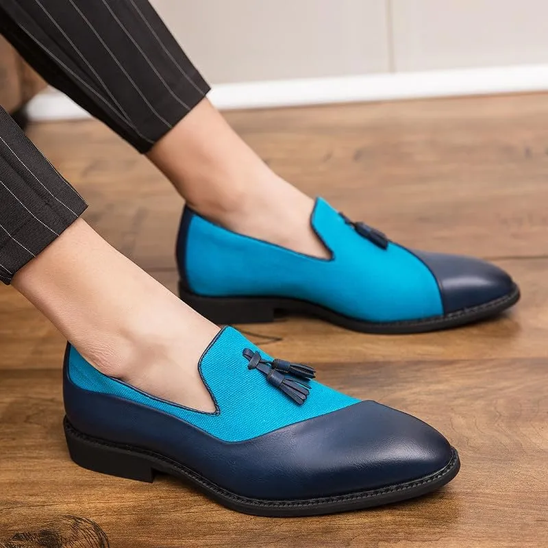 Santimon Men's Dress Shoes Patchwork Panelled Tassel Loafers Luxury Wedding Office Business Shoes for Men