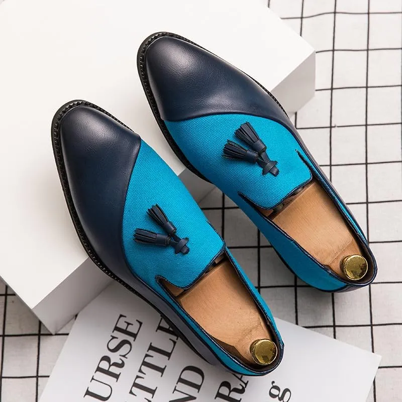Santimon Men's Dress Shoes Patchwork Panelled Tassel Loafers Luxury Wedding Office Business Shoes for Men