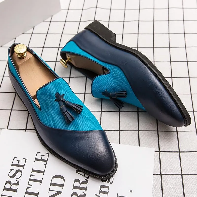 Santimon Men's Dress Shoes Patchwork Panelled Tassel Loafers Luxury Wedding Office Business Shoes for Men