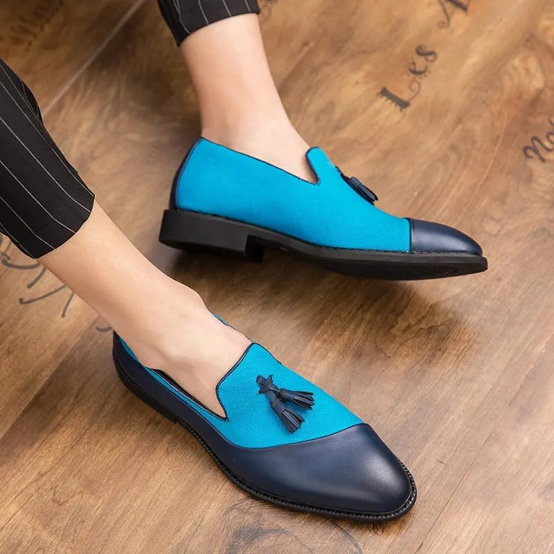 Santimon Men's Dress Shoes Patchwork Panelled Tassel Loafers Luxury Wedding Office Business Shoes for Men