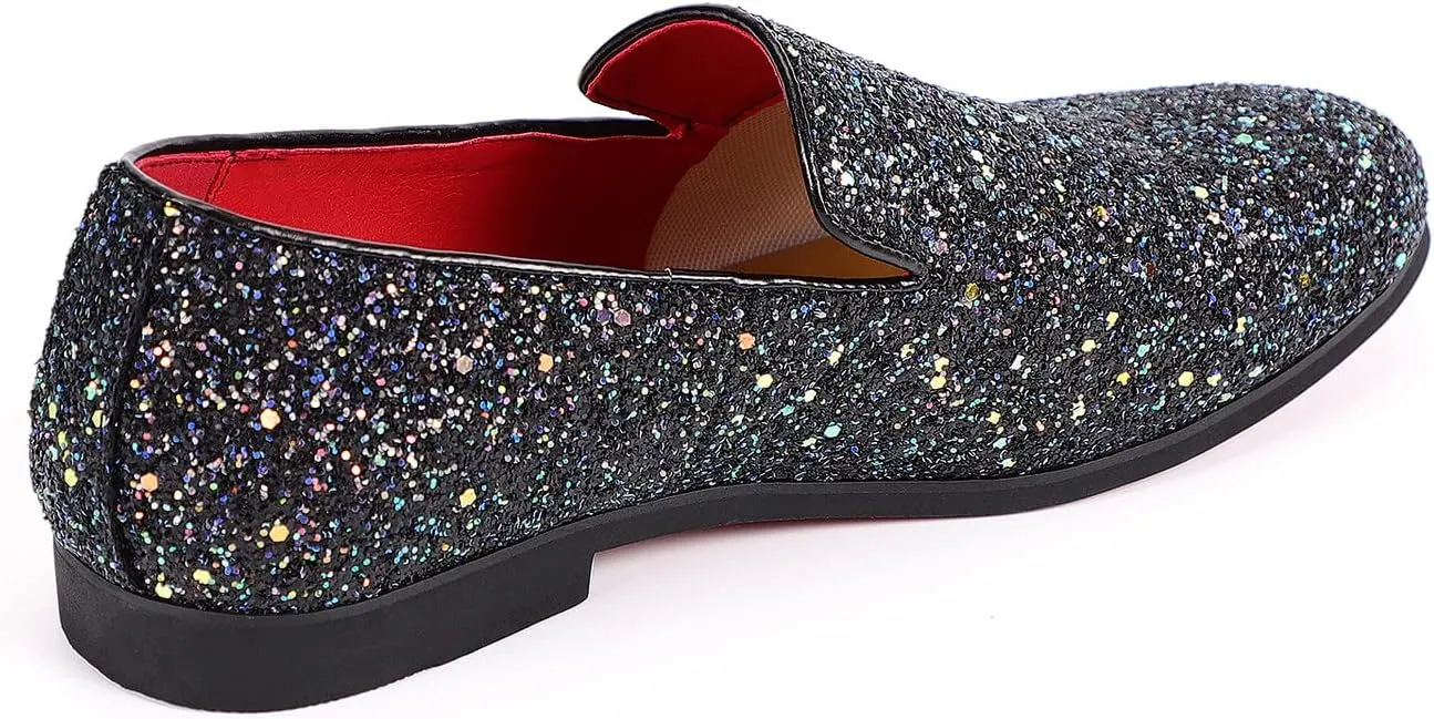 Santimon Mens Glitter Loafers Slip-On Dress Shoes – Sparkly Tuxedo & Suit Shoes for Weddings, Parties, and Formal Events